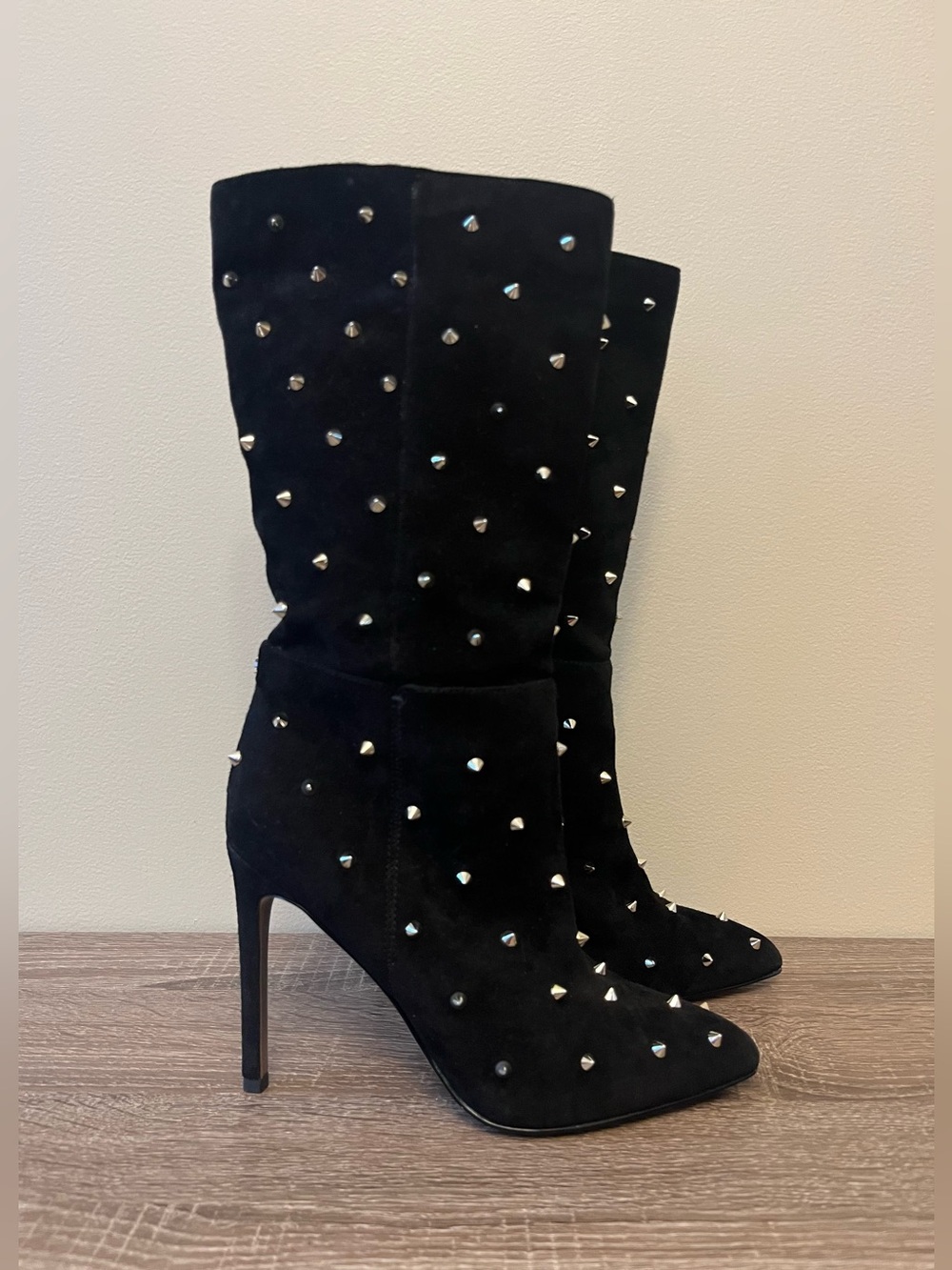 Sam Edelman Waylyn Studded Suede Boots Women's Size 6 Black Silver